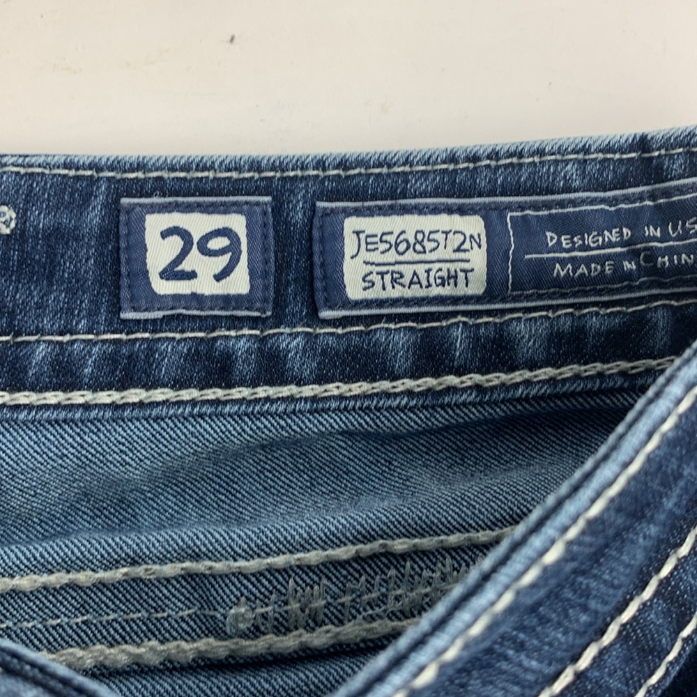 Miss Me Straight Jeans Med dark wash denim stretch Flap bling stud pockets - Picture 6 of 14